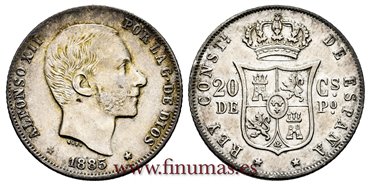 Cy16629G.- ALFONSO XII 20 Centimo de Peso Manila 1885 - EBC-