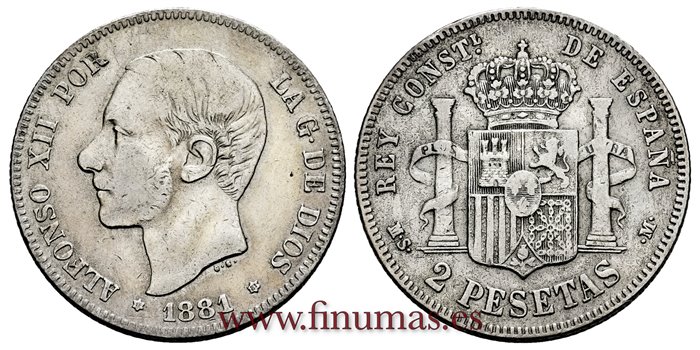 Cy16575C.- ALFONSO XII 2 Pesetas 1881 MSM (18,81) -  BC