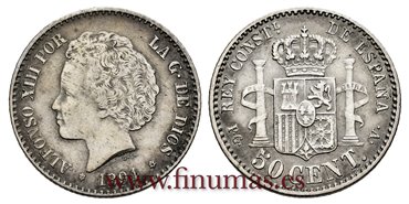 Cy16663E.- ALFONSO XIII 50 Centimos 1894 PGV (9-4)- MBC 