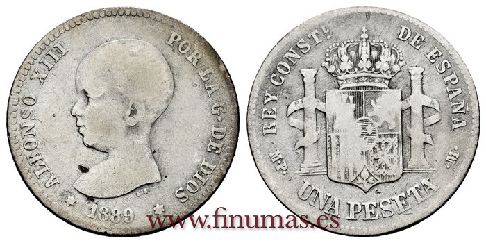 Cy16671A.- ALFONSO XII 1 Peseta 1889 MPM (---) - MC 