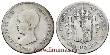 Cy16671A.- ALFONSO XII 1 Peseta 1889 MPM (---) - MC 