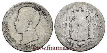 Cy16683A.- ALFONSO XIII 1 Peseta 1905 SMV (---) - MC 