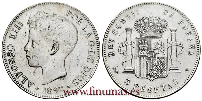 Cy16706F.- ALFONSO XIII 5 Pesetas 1897 SGV (18-97) - MBC+ 