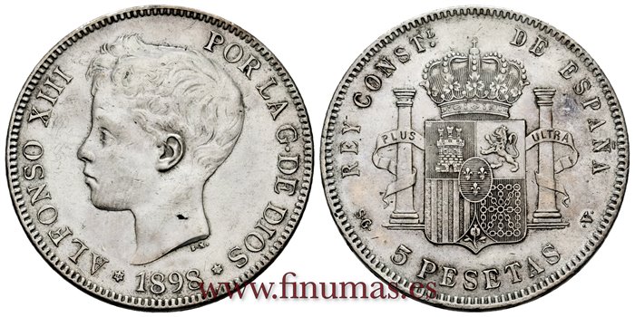 Cy16707F.- ALFONSO XIII 5 Pesetas 1898 SGV (18-98) - MBC+ 
