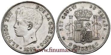 Cy16707F.- ALFONSO XIII 5 Pesetas 1898 SGV (18-98) - MBC+ 