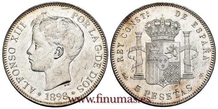 Cy16707K.- ALFONSO XIII 5 Pesetas 1898 SGV (18-98) - SC 
