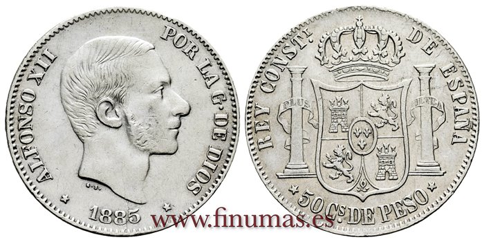 Cy16638F.- ALFONSO XII 50 Centimo de Peso Manila 1885 - MBC+
