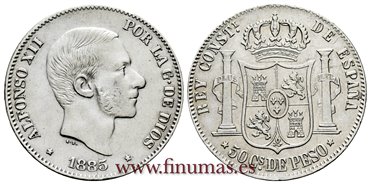 Cy16638F.- ALFONSO XII 50 Centimo de Peso Manila 1885 - MBC+