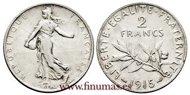 FRANCIA - K-845 - 2 Francos 1915 - MBC+