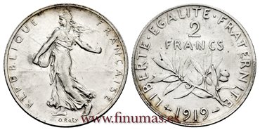FRANCIA - K-845 - 2 Francos 1919 - EBC