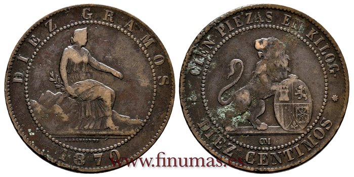 Cy16501e.-G.P Y I REPUBLICA  - 10 Centimos 1870 DM .- BC