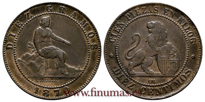 Cy16501h.-G.P Y I REPUBLICA  - 10 Centimos 1870 DM .- EBC