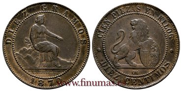 Cy16501h.-G.P Y I REPUBLICA  - 10 Centimos 1870 DM .- EBC