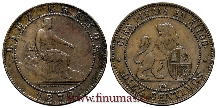 Cy16501i.-G.P Y I REPUBLICA  - 10 Centimos 1870 DM .- EBC+