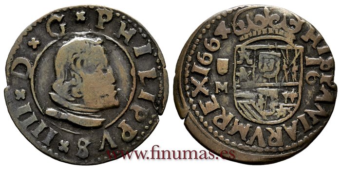 Cy05303.-FELIPE IV - 16 Maravedis 1664 Valladolid M.-BC 