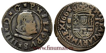 Cy05303.-FELIPE IV - 16 Maravedis 1664 Valladolid M.-BC 