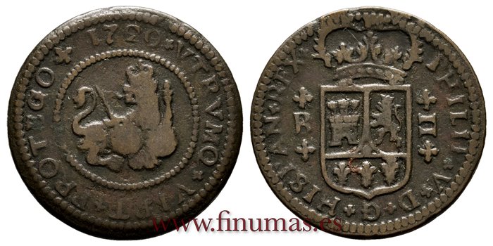 Cy07536e.-FELIPE V - 2 Maravedis 1720  Burgos B.-MBC 