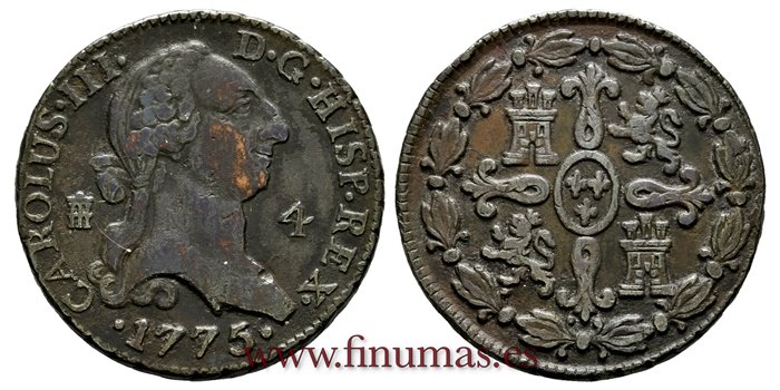 Cy10246.-CARLOS III - 4 Maravedis 1775 Segovia.-MBC