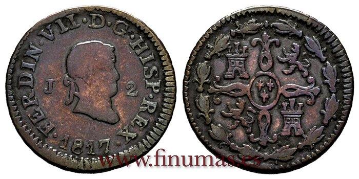 Cy13922.- FERNANDO VII - 2 Maravedís 1817 Jubia.- MBC
