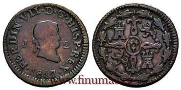 Cy13922.- FERNANDO VII - 2 Maravedís 1817 Jubia.- MBC