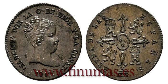 Cy15627.- ISABEL II -1 Maravedi 1842 Segovia - SC