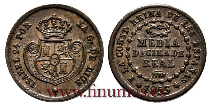 Cy15631.- ISABEL II -1/2 Decima de real 1853 Segovia - EBC-