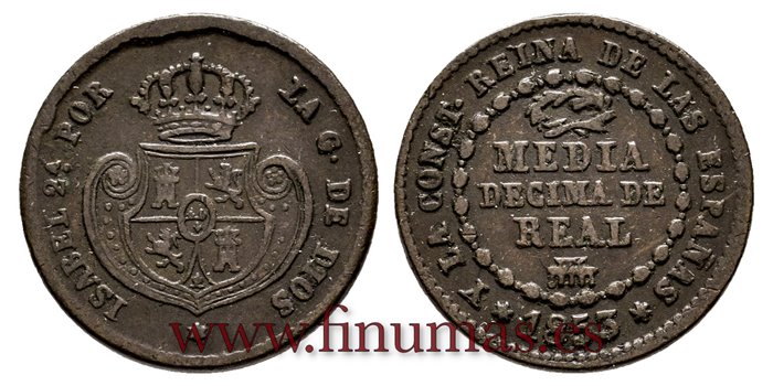 Cy15631.- ISABEL II -1/2 Decima de real 1853 Segovia - MBC+