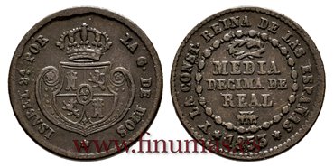 Cy15631.- ISABEL II -1/2 Decima de real 1853 Segovia - MBC+