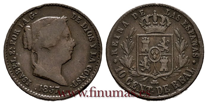 Cy15695.- ISABEL II - 10 Centimo de real 1857 Segovia - MBC+
