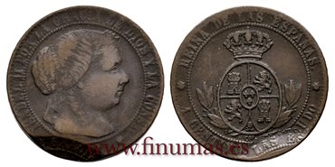Cy15719V.- ISABEL II - 1 Centimo de escudo Doble acuñacion- MBC