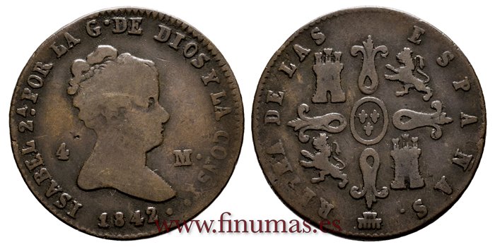Cy15734.- ISABEL II -  4 Maravedis 1842 Segovia - BC