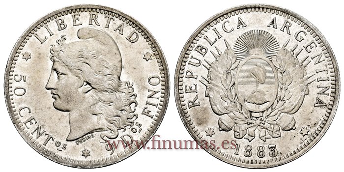 ARGENTINA - K-028 - 50 Centavos 1883 - SC. B.O