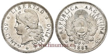 ARGENTINA - K-028 - 50 Centavos 1883 - SC. B.O