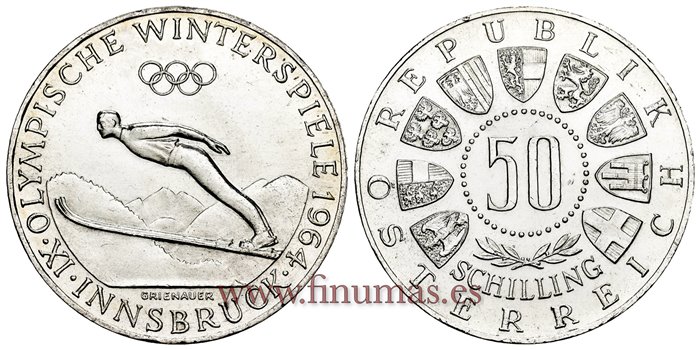 AUSTRIA - K-2896 - 50 SHILLING 1964 ESQUI - SC