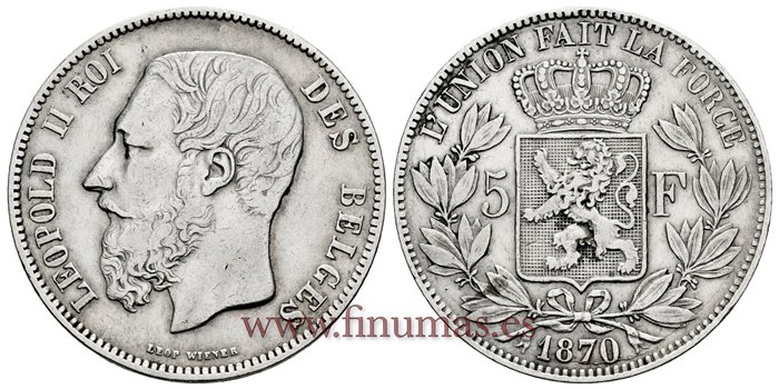 BELGICA - K-024 - 5 FRANCOS 1870 - MBC