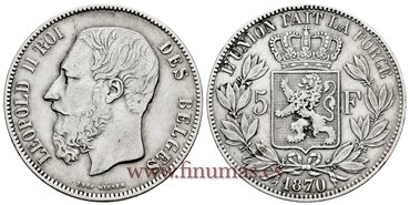 BELGICA - K-024 - 5 FRANCOS 1870 - MBC
