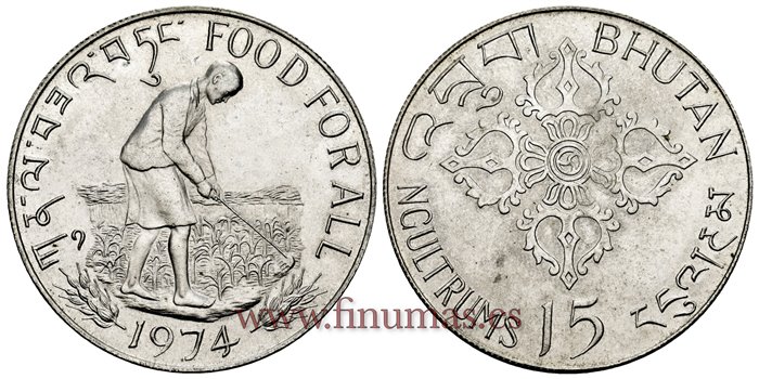BHUTAN - K-042 - 15 Ncultrums 1974 - SC