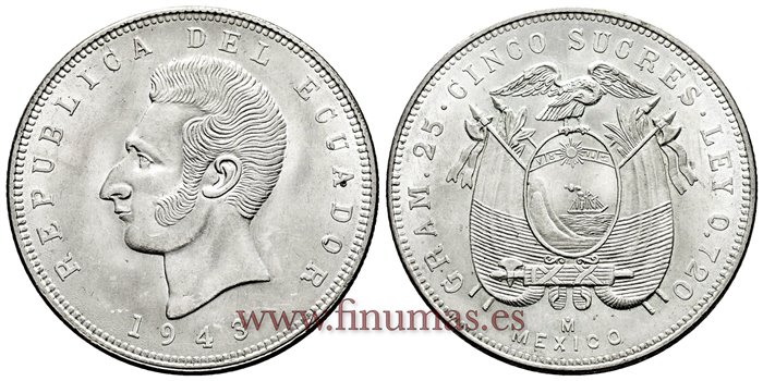 ECUADOR - K-079 - 5 Sucres 1943 - EBC