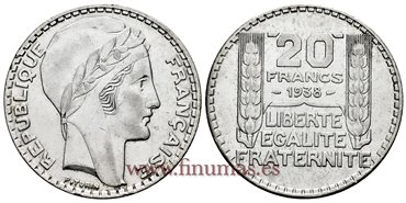 FRANCIA - K-879 - 20 Francos 1938 - EBC