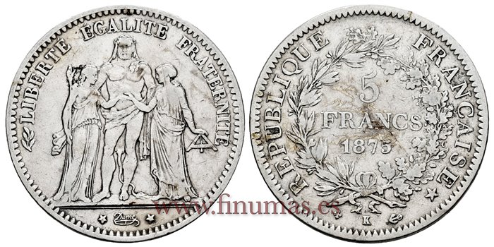 FRANCIA - K-0820 - 5 Francos 1875K - MBC