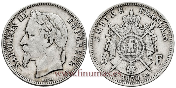 FRANCIA - K-0799 - 5 Francos 1870BB - MBC-