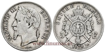 FRANCIA - K-0799 - 5 Francos 1870BB - MBC-