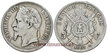FRANCIA - K-0799 - 5 Francos 1867A - MBC-