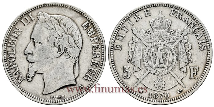 FRANCIA - K-0799 - 5 Francos 1870A - MBC+