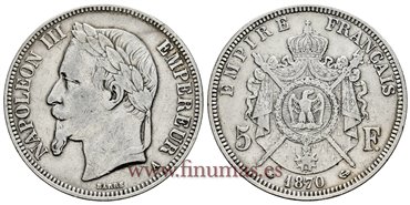FRANCIA - K-0799 - 5 Francos 1870A - MBC+