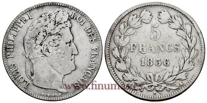FRANCIA - K-0749 - 5 Francos 1836A - MBC-