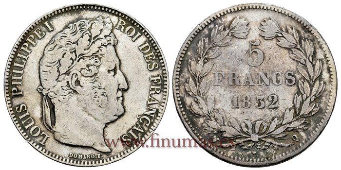 FRANCIA - K-0749 - 5 Francos 1832Q - MBC