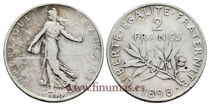 FRANCIA - K-845 - 2 Francos 1898 - MBC