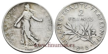 FRANCIA - K-845 - 2 Francos 1898 - MBC