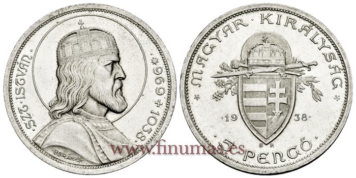 HUNGRIA.-  K-516 - 5 Pengos 1938 - SC